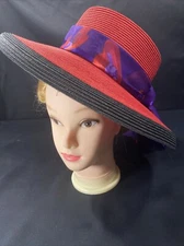 San Diego Hat Company Ladies Ribbon Braid Red Hat Society Floppy W/purple Silk