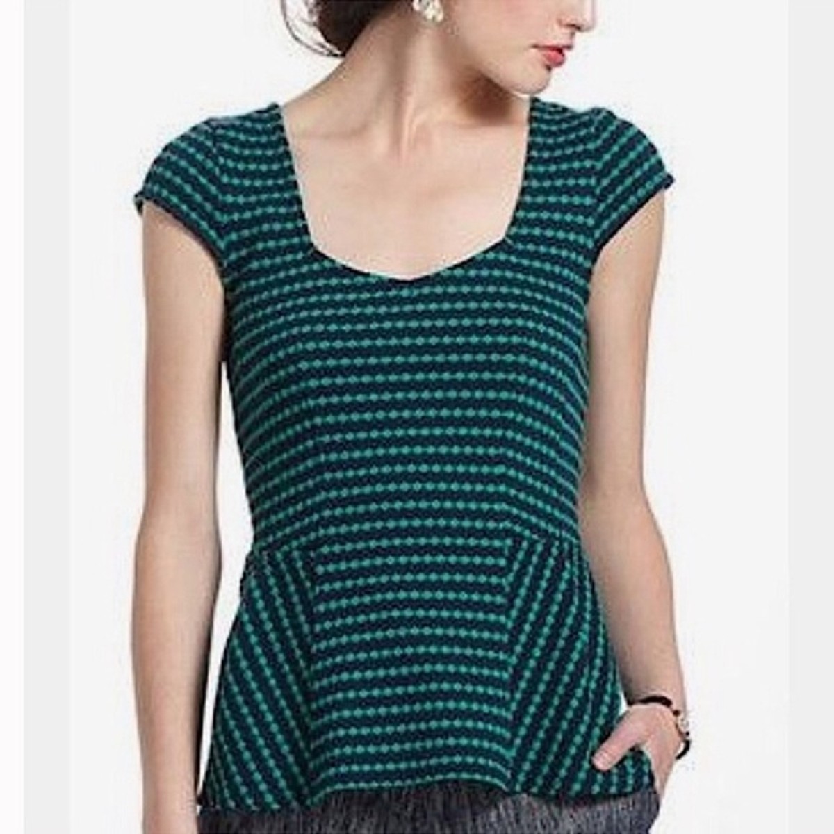 Anthropologie Postmark Cap Sleeve Striped Peplum Top