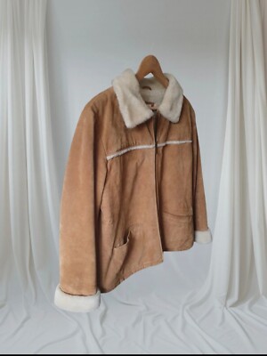 Keenan Leather Company tan brown suede leather shearling jacket