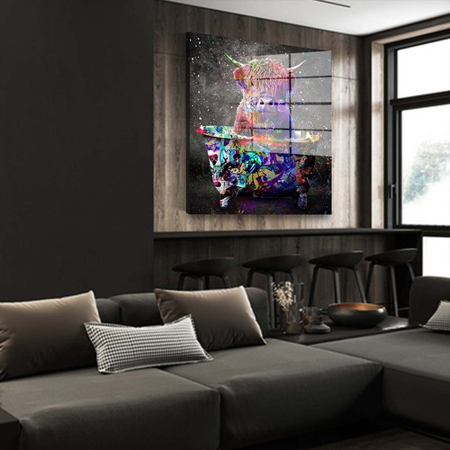Stier in Badewanne Graffiti Art Acrylglas Wandbild Bild Wanddeko Wohnzimmer XL - Bild 2 von 7