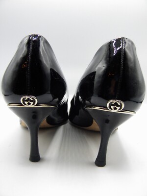 GUCCI Black Patent Leather Pumps Silver Logo Size 34.5 C | eBay
