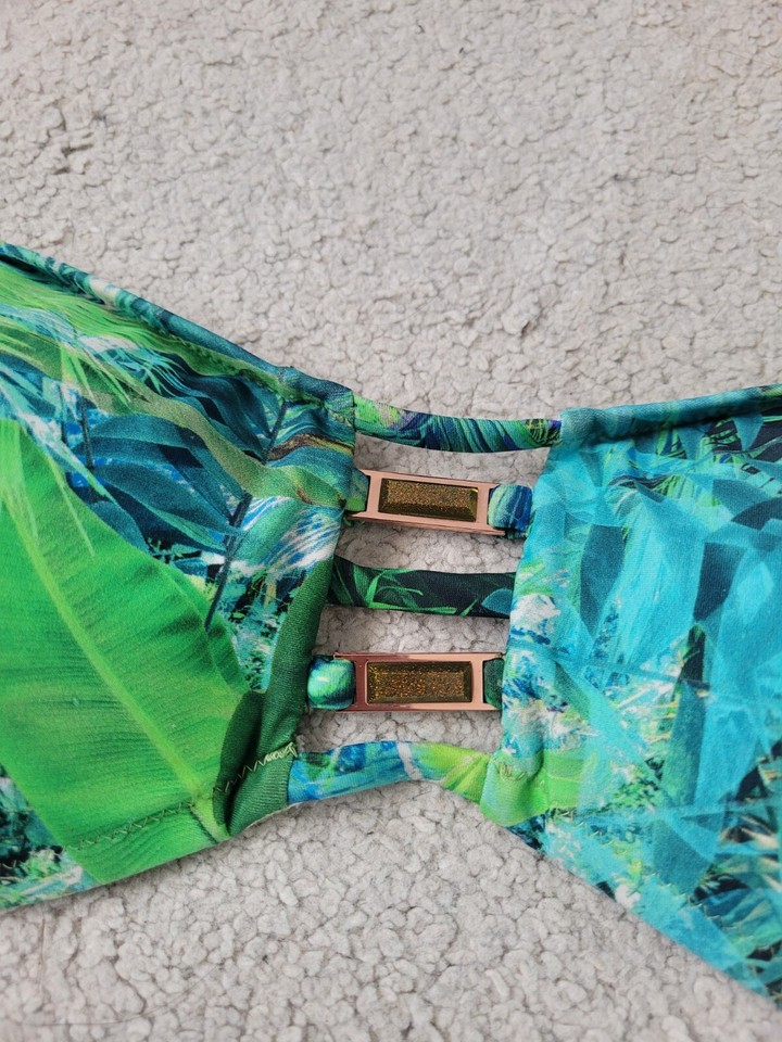LADIES MATALAN GREEN TROPICAL PRINT STRAPLESS BIKINI BUILT IN PADS SIZE