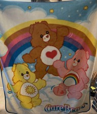 Care Bears Rainbow Hearts Blanket. 48  x 60  Colorful Cozy Plush. Vintage.