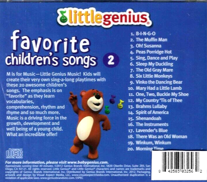Little Genius Favorite Children's Songs NEW CD 20 Best of kids