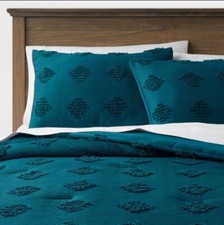 Threshold Tufted Diamond Crinkle Comforter Sham Set, Full/Queen - Dark Teal Blue