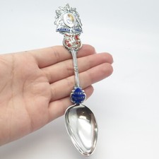 925 Sterling Silver Antique Birmingham 1908 Levi & Salaman Enamel Spoon