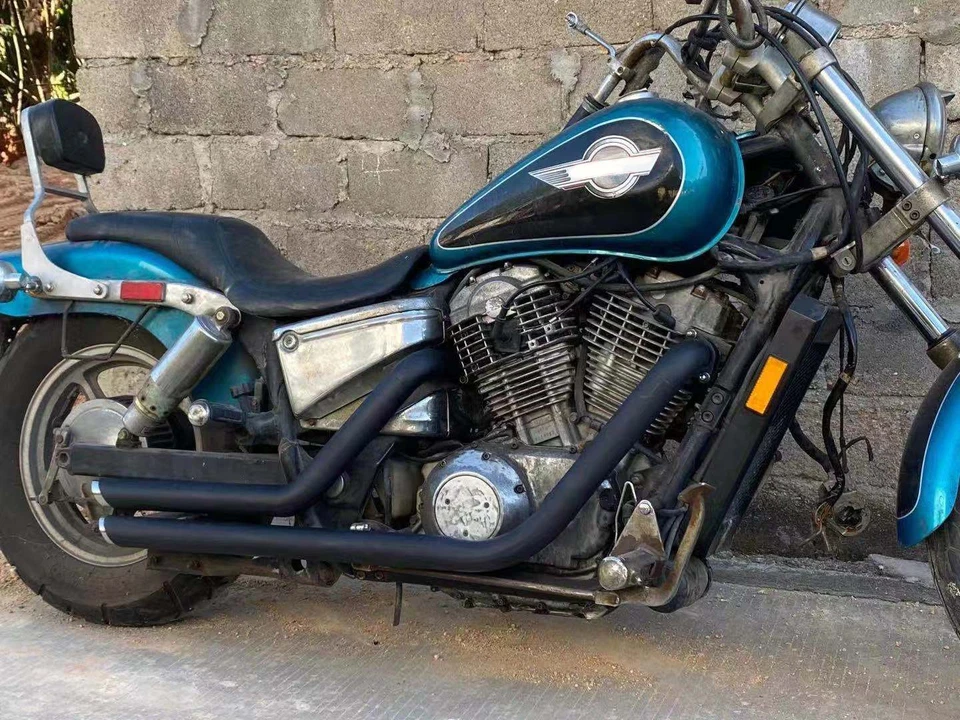 Exhaust Slash Pipe Muffler System For Honda SHADOW 1100 VT1100 ACE Aero Black - Image 2 of 4