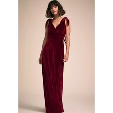 New Anthropologie BHLDN Rosaura Dress VELVET WRAPAROUND MAXI $198 Large WINE