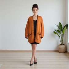 Vintage 90s Orange Rust Cardigan Size Medium Oversized Grandmacore Boho