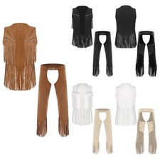 Mens Outfit Motorcycle Style Cowboy Costume Party Vest And Chaps Dress Up Suit