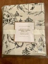 Pottery Barn MOUNTAIN RUN ORGANIC FLANNEL SHEET SET Queen