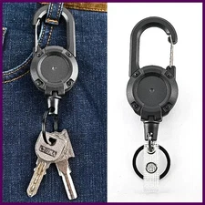Retractable Heavy Duty Pull Reel Carabiner Key Chains Strong Steel Wire Rope