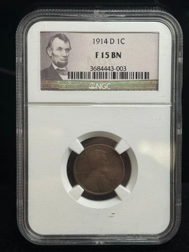 1914-D Lincoln Wheat Cent 1C NGC F15 Key Date Denver Mint