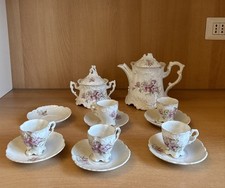 Servizio Da 5 Da Caffè, con Garofani Rosa Porcellana Inizi 900