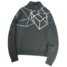 Hermes Knit Sweater High Neck Cashmere Top Men's XS Green Gray Used MOLO-0
