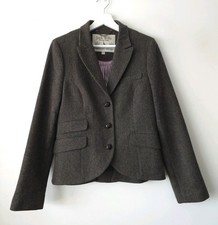Jack Wills Tweed Jacket Blazer Brown Herringbone Size 14 Pure Wool Hacking