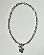 Sterling Silver 925 T Bar Heart Chain Necklace 16 Inch 40.5 cm Heavy Chunky 38g