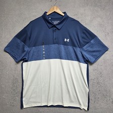 Under Armour Shirt Mens XXL Blue White The Playoff Polo Loose Short Sleeve