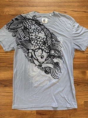 Monkey See Fish Graphic V-Neck Tee - Size XL Blue C25