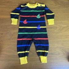 Florence Eiseman VTG Boy Romper 90s Sail Boat Block Stripes Footless SZ M