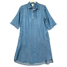 Andrea Jovy Womens Polka Dot Chambray Denim Shirt Dress Size Small