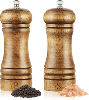 Salz Und PfeffermüHle,2Er Set HöLzern GewüRzmüHle Mit 2 Reinigungspinsel,Manuell