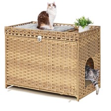Cat Litter Box Enclosure with Door, Hidden Cat Washroom Furniture Handwoven...