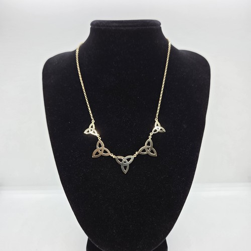 Yellow Gold Celtic Trinity Knot Necklace 9K 375 Stamped JB 5.2gm Vintage Jewelry - Picture 6 of 14
