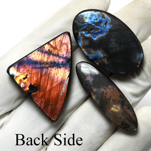 Gold Lila Aurora ~ 3 Stück Natürlicher Spektrolith 35mm-38mm Cabochon Edelsteine Lot - Bild 8 von 10