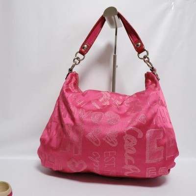 Limited COACH Poppy Storypatch Swing Bag Pink Nylon Leather 2Way