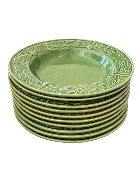 Juego de 10 cuencos libélula verde en relieve World Market/Cost Plus Bordallo Pinheiro