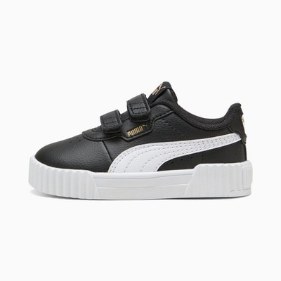 Puma Unisex Toddler Carina Hook and Loop Shoes, Black-White-Gold, Puma Black/Pum