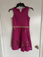 Emily West Girls Sequin waist Floral Ruffled Dress , Lined , Fuchsia , Sz 10