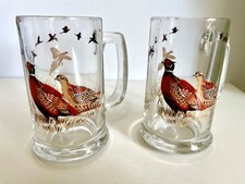 2 VTG Libby Beer Drinking Glasses Mugs Collectors Pheasants Game  Hunting NIB