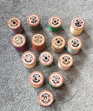 Job Lot of 14 Vintage Dewhurst's Sylko Wooden Cotton Reels. Some with Thread.