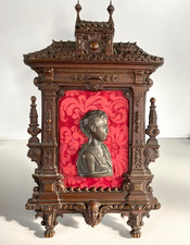 BASSORILIEVO RITRATTO San Giovanni ANTICA CORNICE ARCHITETTONICA in BRONZO '800