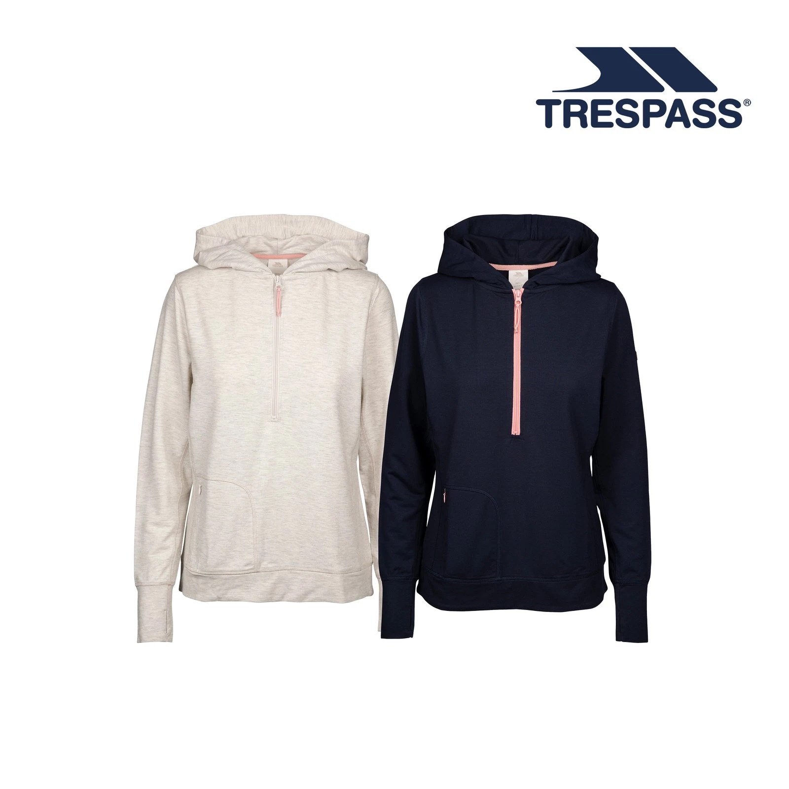 Trespass Womens Hoodie Long Sleeve Hooded with 1/2 Zip and Thumb Holes Zia