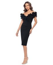 Xscape Petite Ruffled Off-the-Shoulder Ruched Dress - Black Size 16P