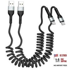 Coiled USB A to USB C Cable, iPhone Car Charger,Carplay Cord 2 3FT-2pack Black