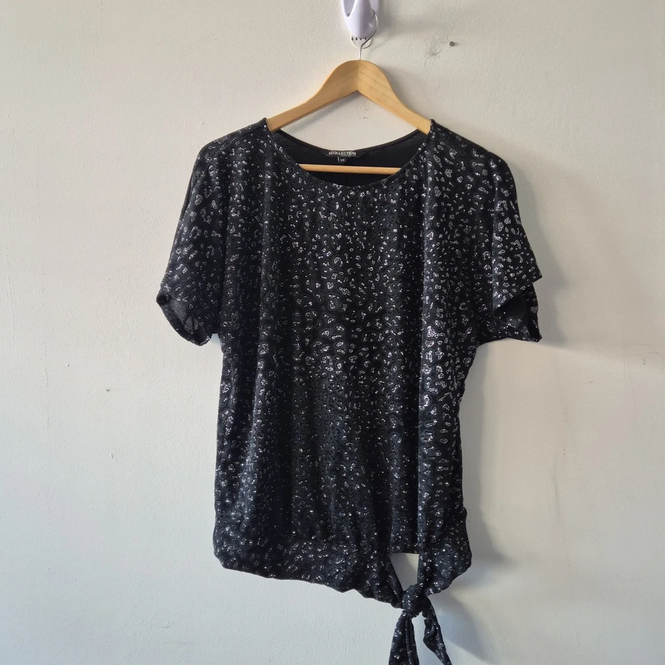 Ladies Top Size 12 Debenhams Black Silver Glitter Stretch Party Evening  - Image 3 of 4