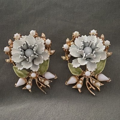 Coro Signed Enamel - Brooch w/ White Faux Pearls Multicolor. Sold as a set.