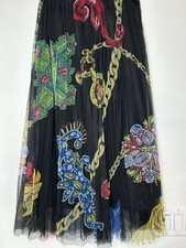 Women  s Black Graphic Pleaded Maxi Skirt Size L/XL