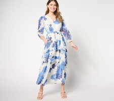 Top Knot Women's Dress Sz M Floral Clip Dot Chiffon Maxi White A643232