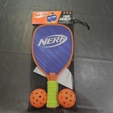 NERF 2 Player Pickleball Paddle Set Youth Pickleball 2 Wooden Paddles 2 Balls