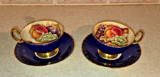 Aynsley England Bone China Fruit Orchard Tea Cup & Saucer Set Gold Cobalt Blue