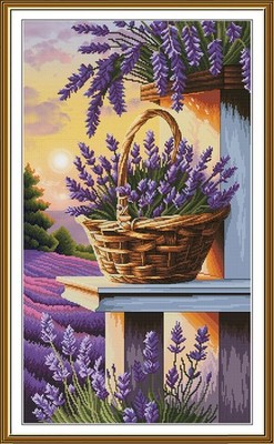 Counted cross stitch kit DIY unprinted canvas Lavender basket 6297 needlecraft