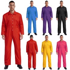 Men Long Sleeve Rompers Button Down Jumpsuit Workshop Overalls Coverall Work