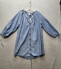 J.crew Women Dress M Blue Peasant Chambray Button Tie Round Neck NWT