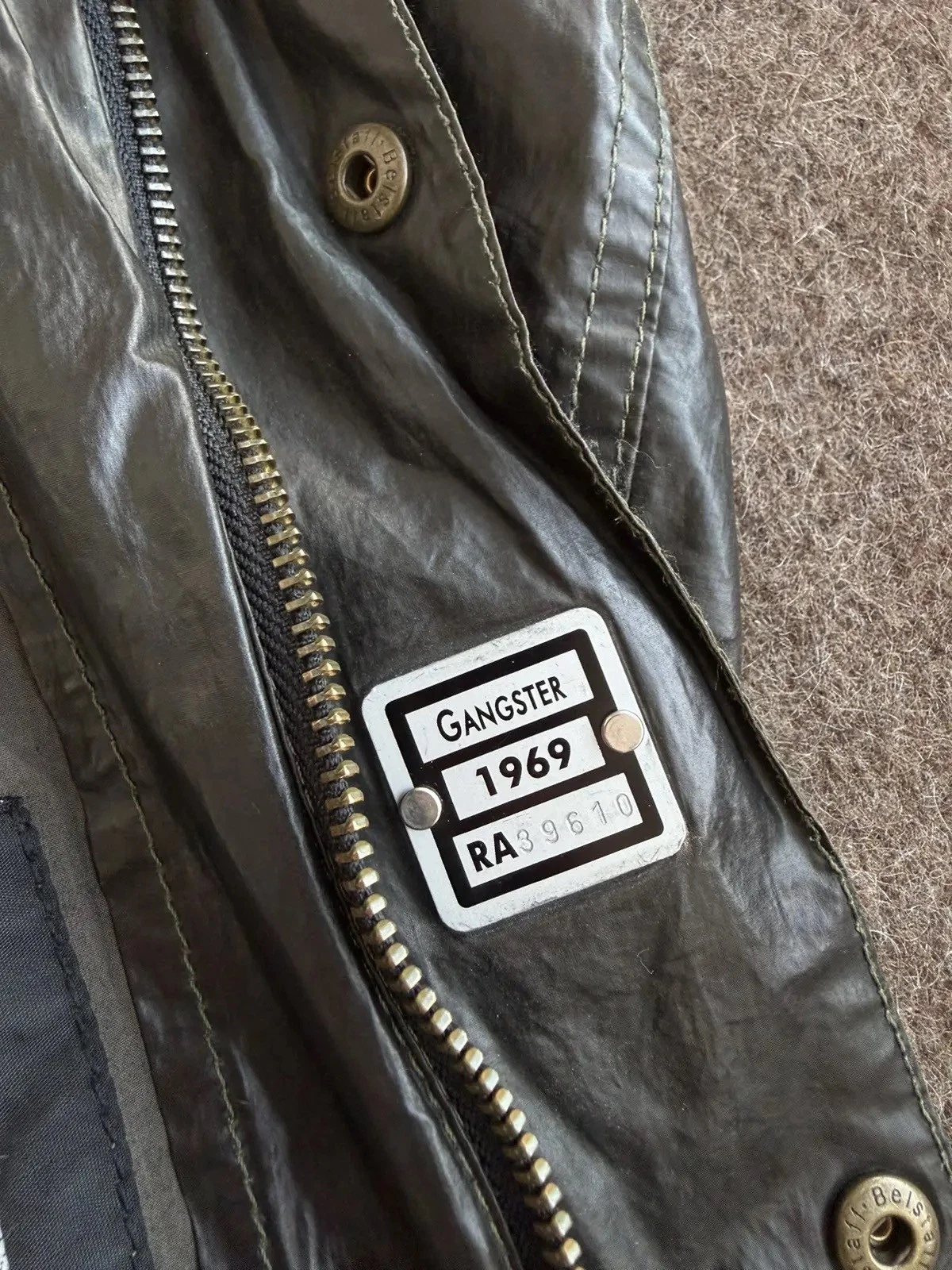 Belstaff Gangster 1969 Black Prince Label Coated Biker Jacket Dark Olive L - product detail image 7