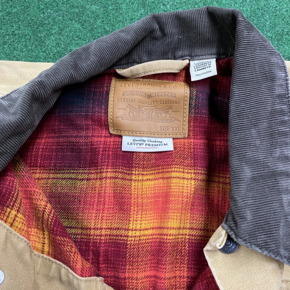 Jaqueta caminhoneiro vintage Levis masculina 2XL marrom Y2K xadrez forrada casaco ocidental - Imagem 4 de 4